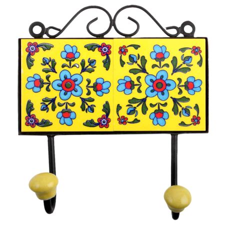 Yellow Turquoise Flower Tiles Hook